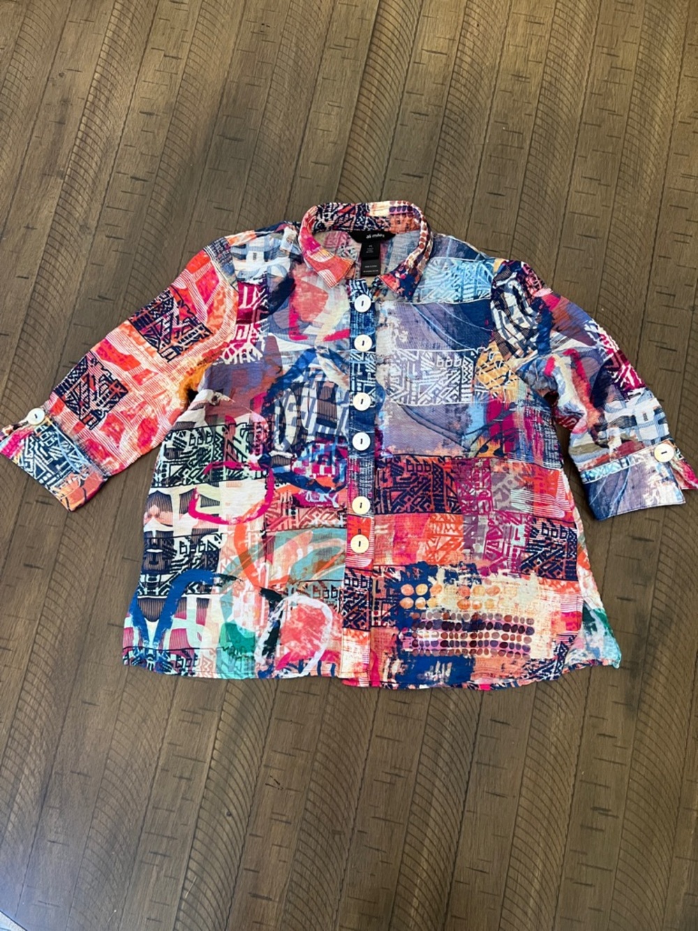 Ali Miles Coastal Grandma Patchwork Button Down Sz PS